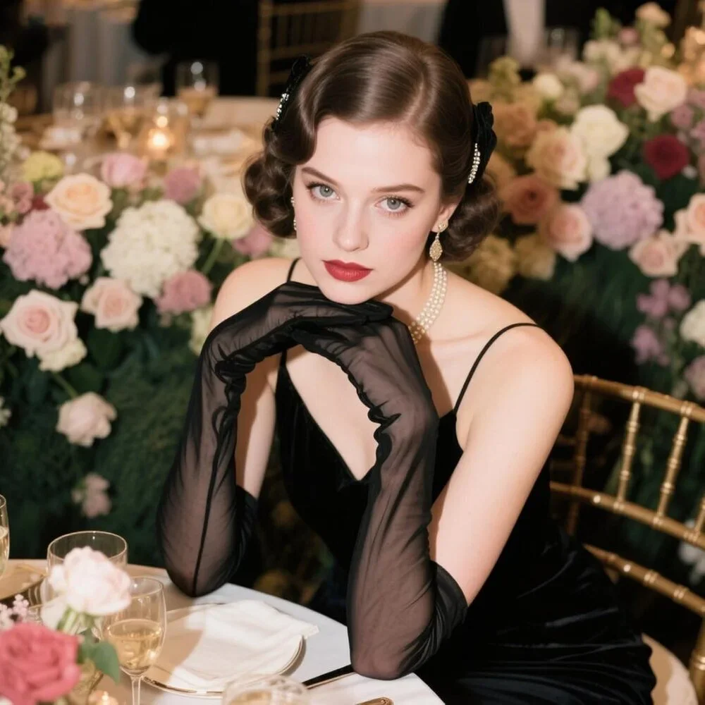 Women's Black Tulle Long Satin Gloves Evening Elbow Length Party Costumes
